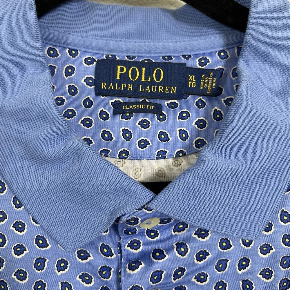 Polo Ralph Lauren‎ Classic Fit Mens Blue Paisley Print Polo Shirt XL